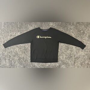 Champion Sweatshirt Women’s XL Black Rose Gold Crewneck Embroidered Logo
